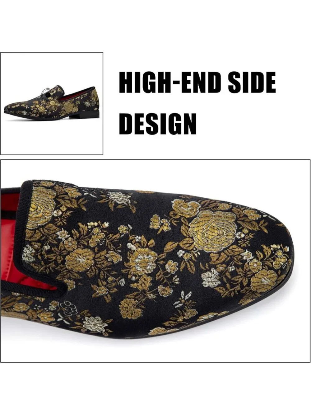 Men's Gold Black Fashion Tuxedo Formal Party Dress Shoes Casual Loafers Slip On